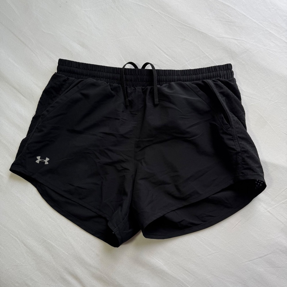 Under Armour HeatGear Black Running Shorts Loose Fit Small Pockets Liner